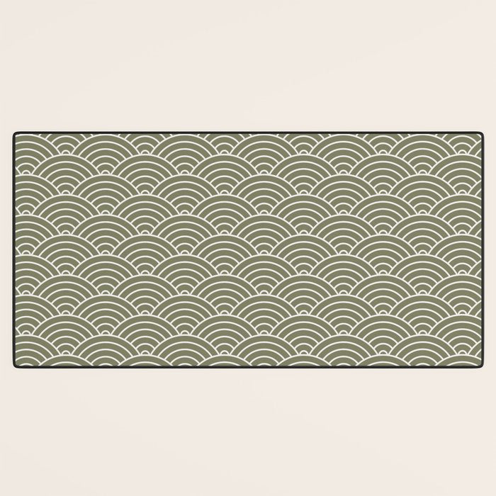Japanese Waves Pattern Olive II Desk Mat Gallery Image 3
