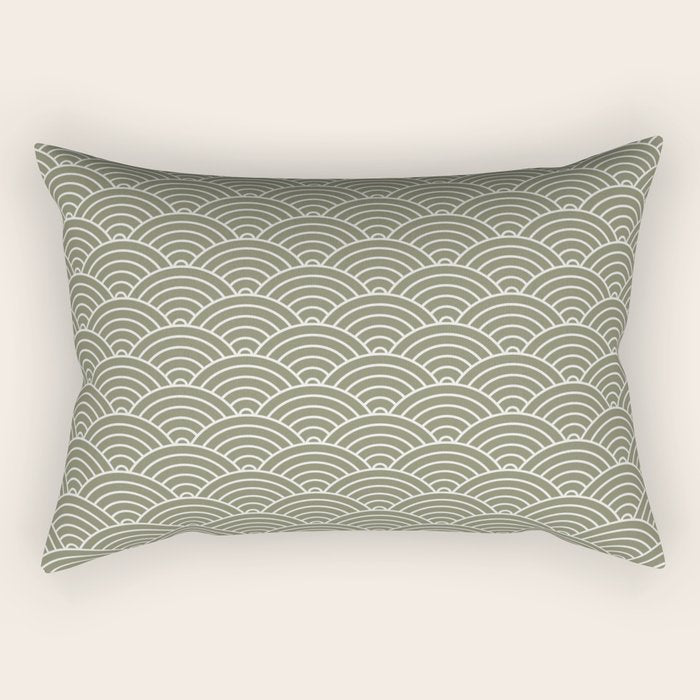 Japanese Waves Pattern Olive II Rectangular Pillow Gallery Image 1