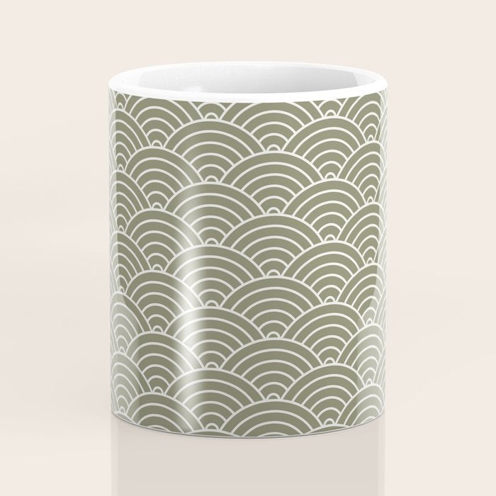 Japanese Waves Pattern Olive II Coffee Mug Gallery Image 4