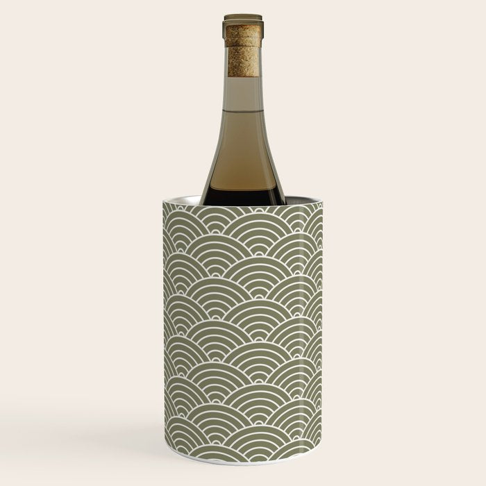 Japanese Waves Pattern Olive II Wine Chiller Gallery Image 1