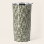 Japanese Waves Pattern Olive II Travel Mug Gallery Image 1