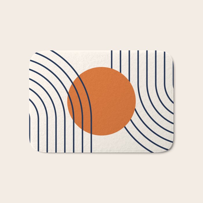 Geometric Lines in Navy Blue Orange 1 (Rainbow Abstraction) Bath Mat Gallery Image 1
