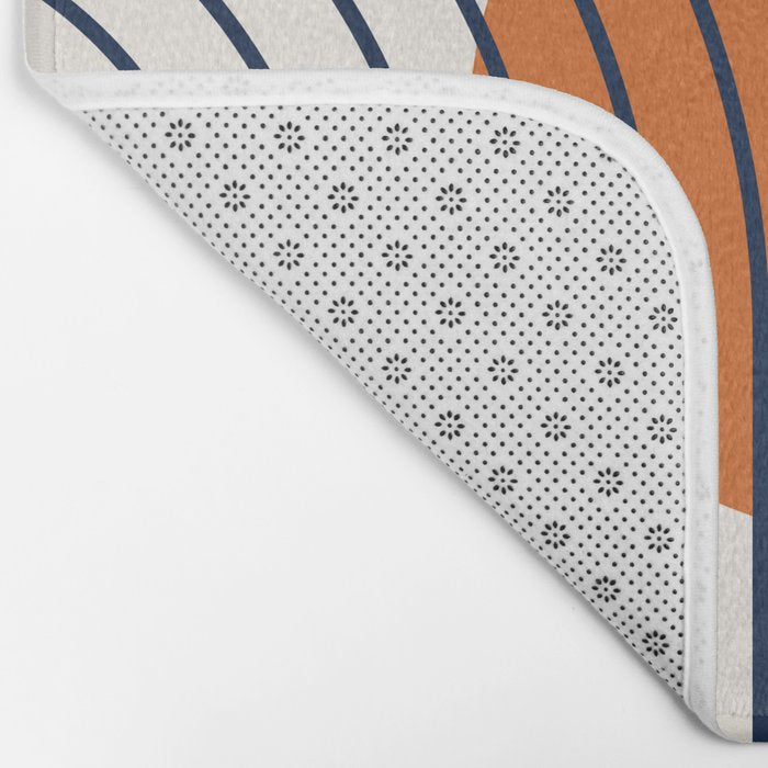 Geometric Lines in Navy Blue Orange 1 (Rainbow Abstraction) Bath Mat Gallery Image 2