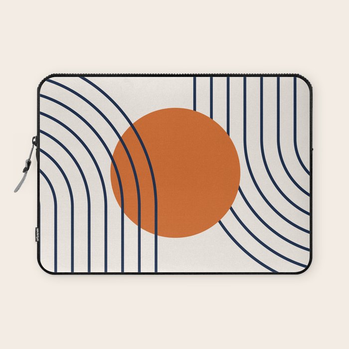 Geometric Lines in Navy Blue Orange 1 (Rainbow Abstraction) Laptop Sleeve Gallery Image 1