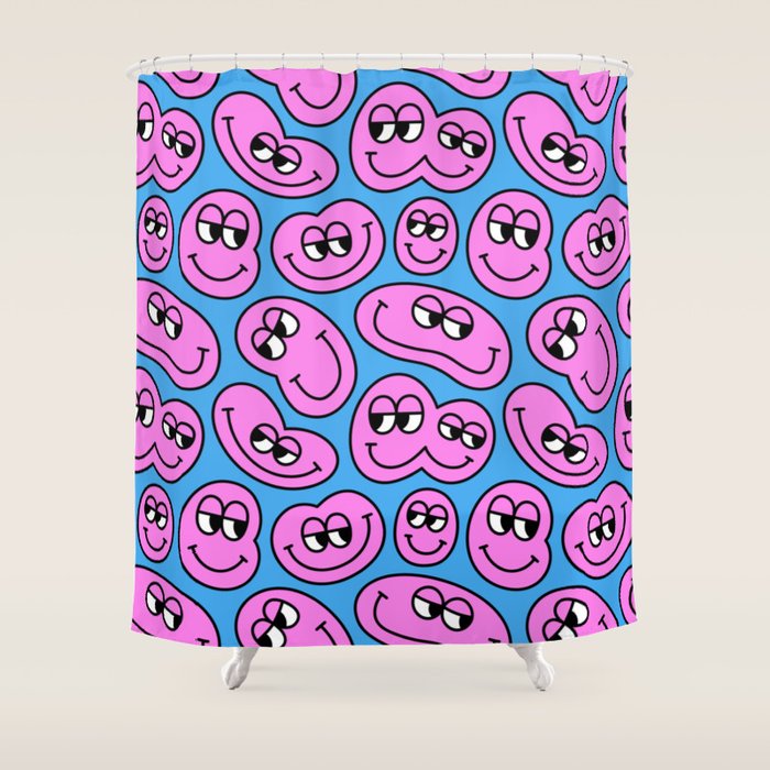 Funny retro smiling face cartoon pattern Shower Curtain Gallery Image 1