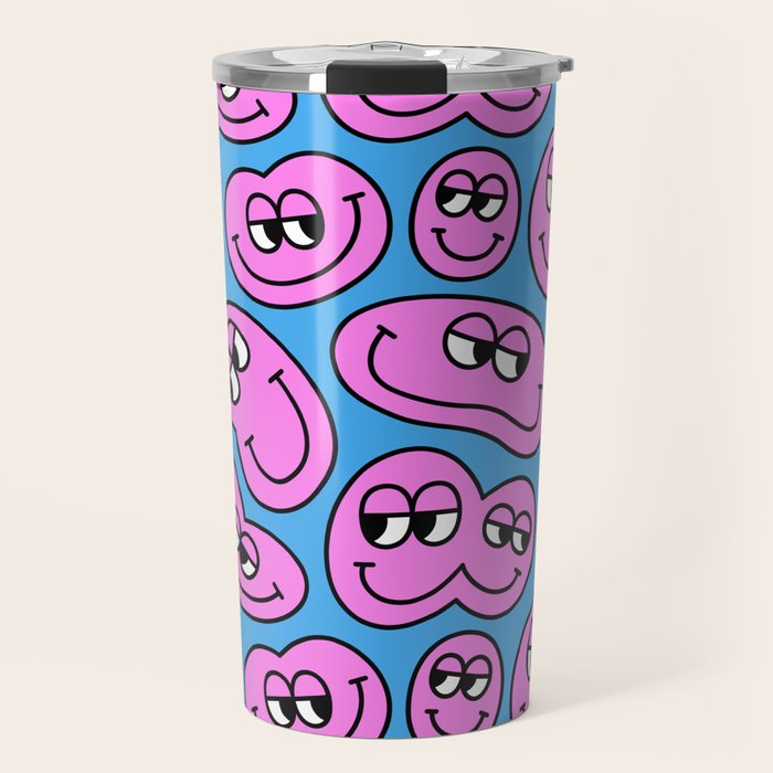 Funny retro smiling face cartoon pattern Travel Mug Gallery Image 1