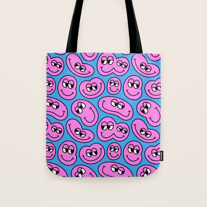 Funny retro smiling face cartoon pattern Tote Bag Gallery Image 1