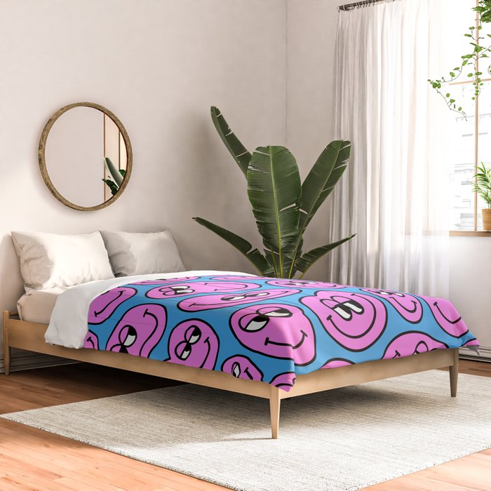 Funny retro smiling face cartoon pattern Comforter Gallery Image 2