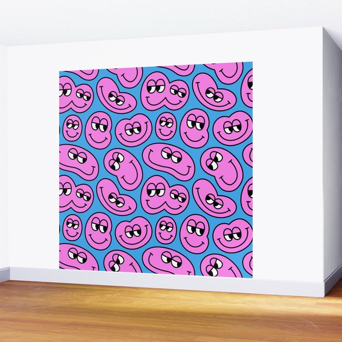 Funny retro smiling face cartoon pattern Wall Mural Gallery Image 2