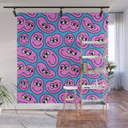 Funny retro smiling face cartoon pattern Wall Mural Gallery Image 1