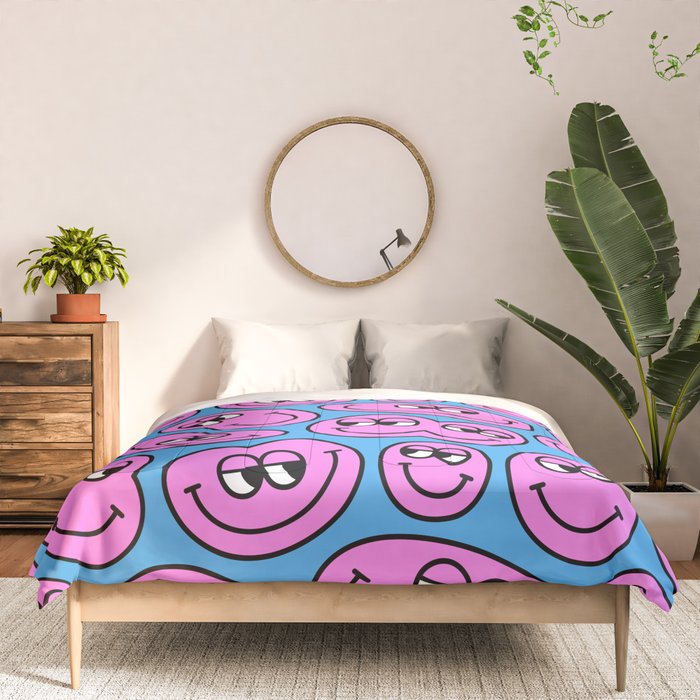 Funny retro smiling face cartoon pattern Comforter Gallery Image 3