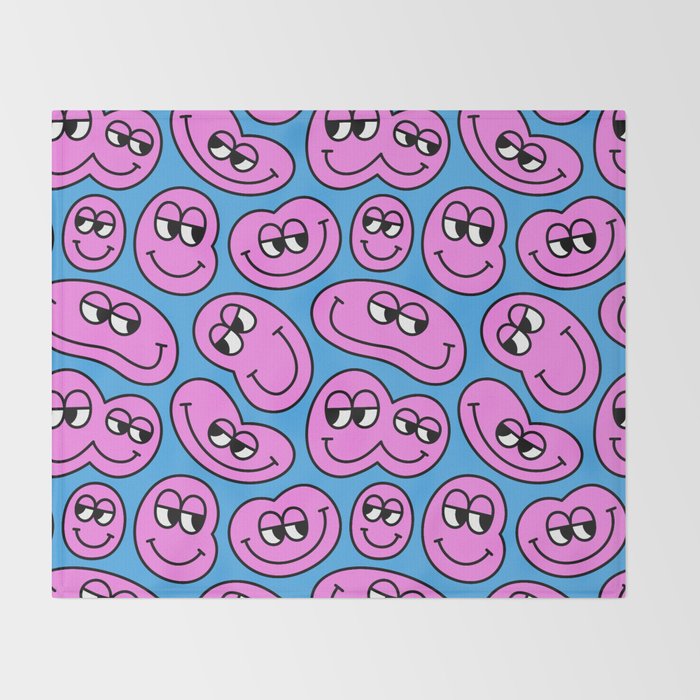 Funny retro smiling face cartoon pattern Throw Blanket Gallery Image 2