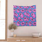 Funny retro smiling face cartoon pattern Wall Tapestry Gallery Image 2