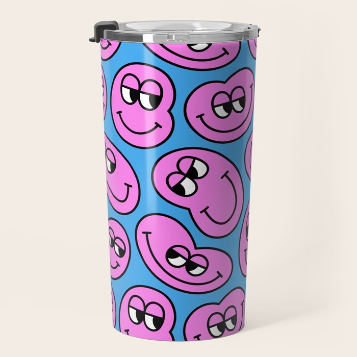 Funny retro smiling face cartoon pattern Travel Mug Gallery Image 3