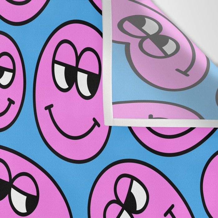 Funny retro smiling face cartoon pattern Wall Tapestry Gallery Image 3
