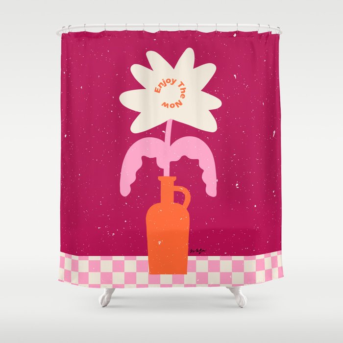 Abstract modern vase and flower. Enjoy the Now quote Shower Curtain Gallery Image 1
