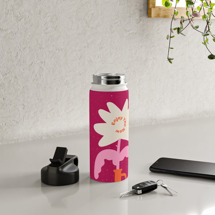 Abstract modern vase and flower. Enjoy the Now quote Water Bottle Gallery Image 4