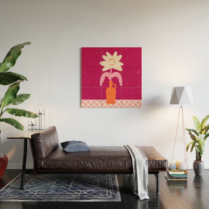Abstract modern vase and flower. Enjoy the Now quote Wood Wall Art Gallery Image 2