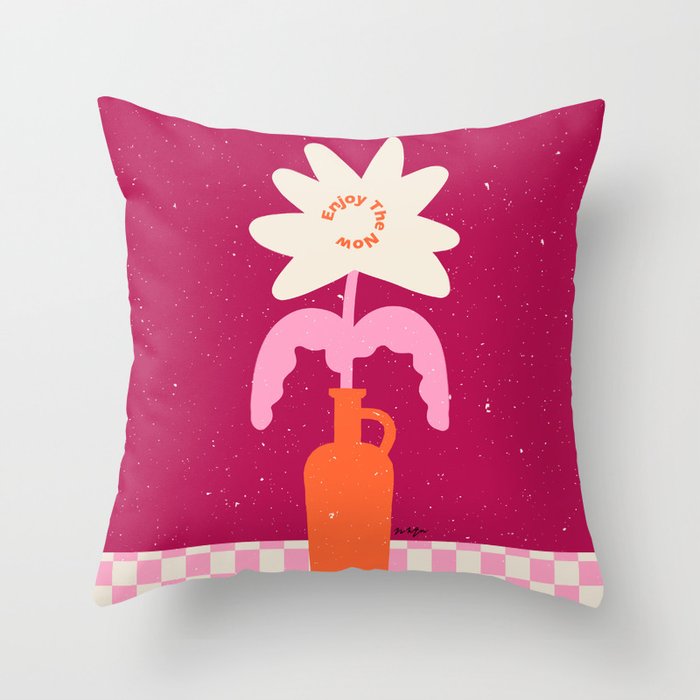 Abstract modern vase and flower. Enjoy the Now quote Throw Pillow Gallery Image 6