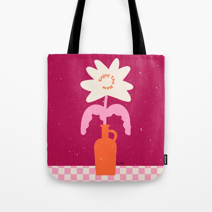 Abstract modern vase and flower. Enjoy the Now quote Tote Bag Gallery Image 1