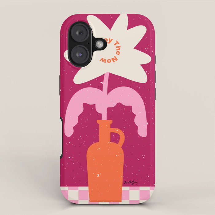 Abstract modern vase and flower. Enjoy the Now quote iPhone Case Gallery Image 1
