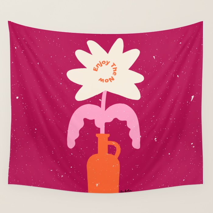 Abstract modern vase and flower. Enjoy the Now quote Wall Tapestry Gallery Image 4