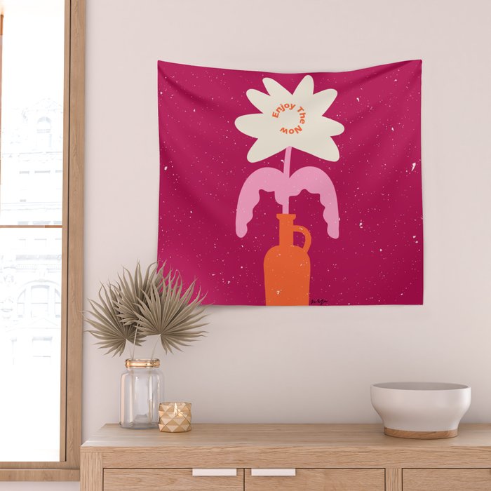 Abstract modern vase and flower. Enjoy the Now quote Wall Tapestry Gallery Image 2