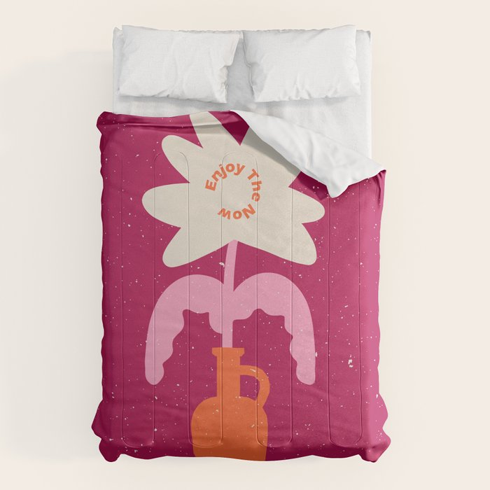 Abstract modern vase and flower. Enjoy the Now quote Comforter Gallery Image 6