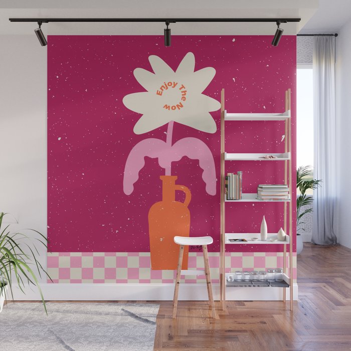 Abstract modern vase and flower. Enjoy the Now quote Wall Mural Gallery Image 1