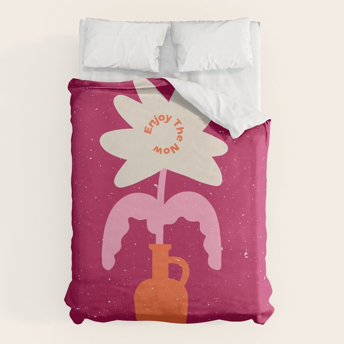 Abstract modern vase and flower. Enjoy the Now quote Duvet Cover Gallery Image 6