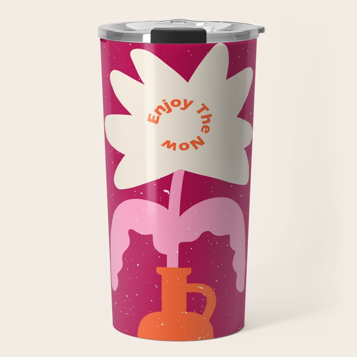 Abstract modern vase and flower. Enjoy the Now quote Travel Mug Gallery Image 1