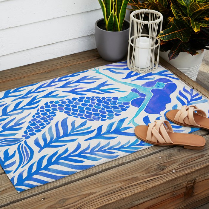 Kelp Forest Mermaid - Blue Palette Outdoor Rug Gallery Image 2