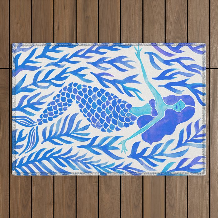 Kelp Forest Mermaid - Blue Palette Outdoor Rug Gallery Image 1