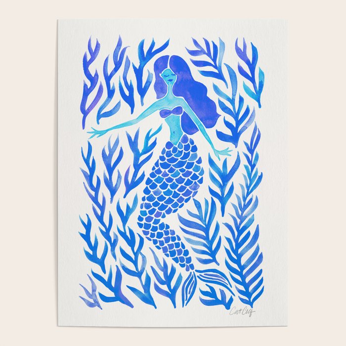 Kelp Forest Mermaid - Blue Palette Poster Gallery Image 1