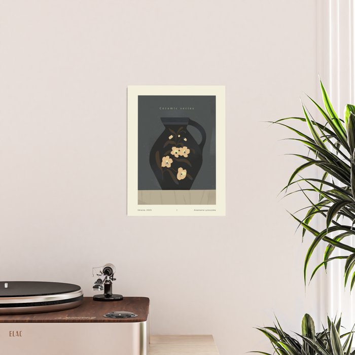  dark blue ceramic pot with floral ornament on a blue background Poster Gallery Image 2