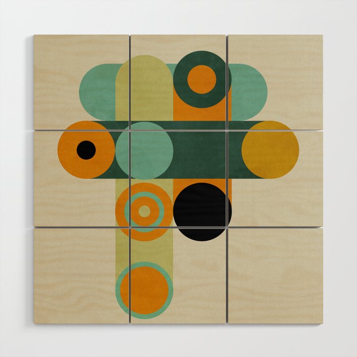mid mod geometry green teal nature 1 Wood Wall Art Gallery Image 1
