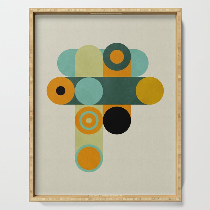 mid mod geometry green teal nature 1 Serving Tray Gallery Image 1