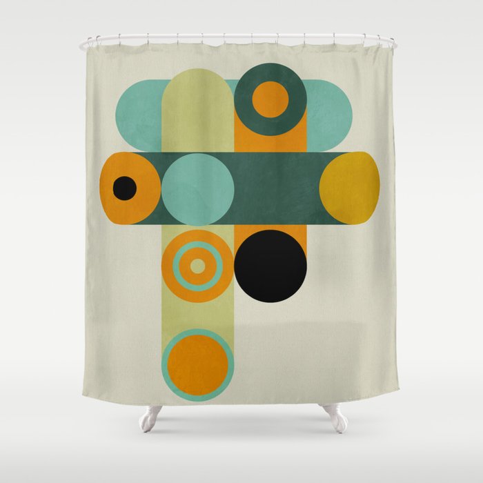 mid mod geometry green teal nature 1 Shower Curtain Gallery Image 1