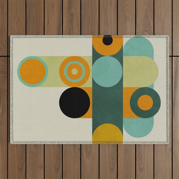 mid mod geometry green teal nature 1 Outdoor Rug Gallery Image 1