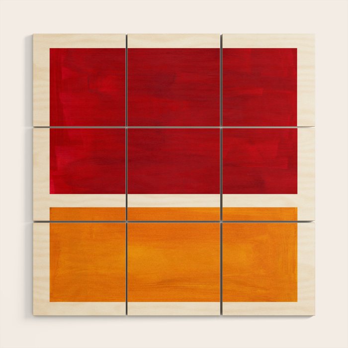 Burnt Red Yellow Ochre Mid Century Modern Abstract Minimalist Rothko Color Field Squares Wood Wall Art Gallery Image 1