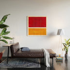 Burnt Red Yellow Ochre Mid Century Modern Abstract Minimalist Rothko Color Field Squares Wood Wall Art Gallery Image 2