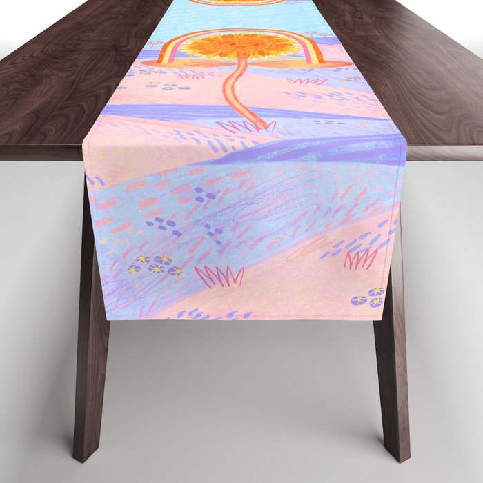 Retro Sunflower & Rainbow in Blue & Pink Table Runner Gallery Image 1