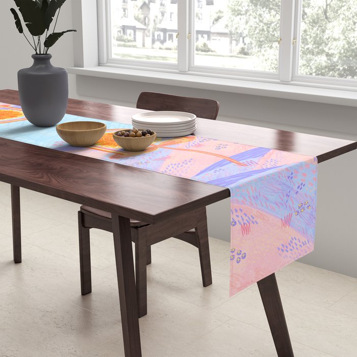 Retro Sunflower & Rainbow in Blue & Pink Table Runner Gallery Image 2