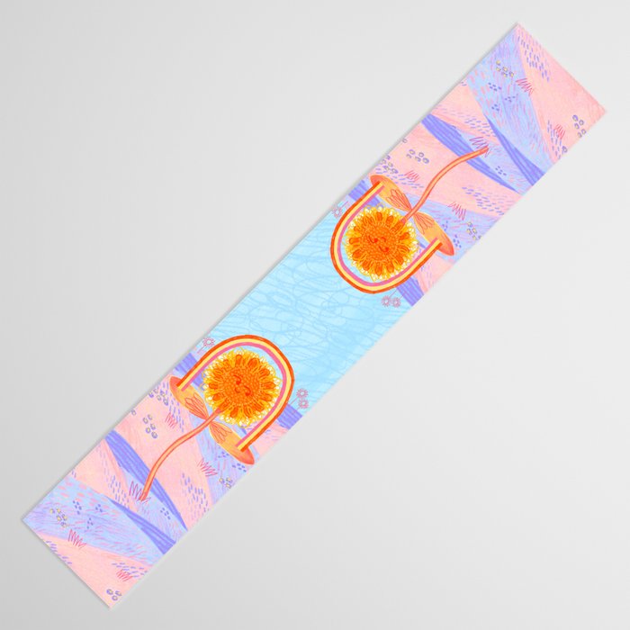 Retro Sunflower & Rainbow in Blue & Pink Table Runner Gallery Image 3