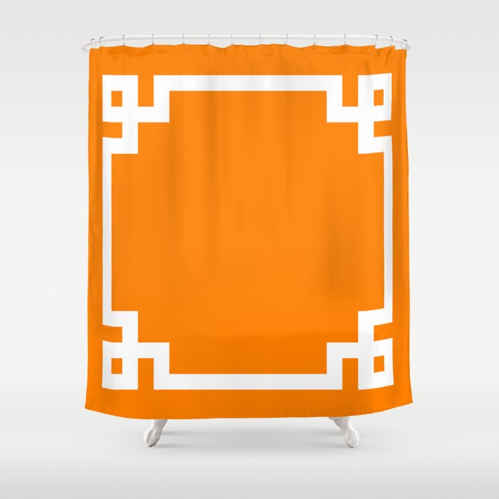 Orange and White Greek Key Square Border Shower Curtain Gallery Image 1
