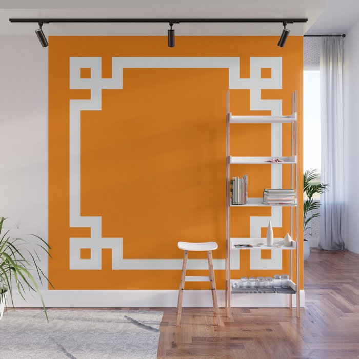 Orange and White Greek Key Square Border Wall Mural Gallery Image 1