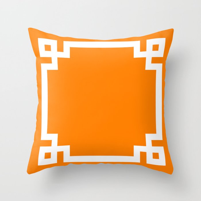 Orange and White Greek Key Square Border Throw Pillow Gallery Image 6