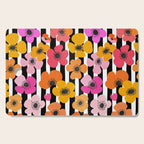Midcentury Playful Botanica Bold Multicolor Retro Flowers On Black And White Stripes Cutting Board Gallery Image 1