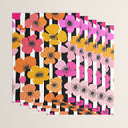 Midcentury Playful Botanica Bold Multicolor Retro Flowers On Black And White Stripes Wrapping Paper Gallery Image 3