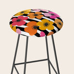 Midcentury Playful Botanica Bold Multicolor Retro Flowers On Black And White Stripes Stool Gallery Image 2